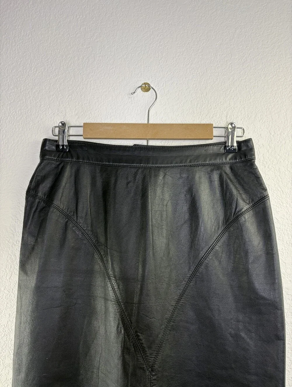 Vintage Greg Adams 80's Black Leather Button Split Skirt 13/14